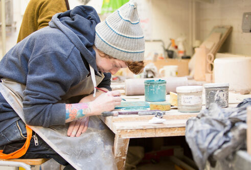 Student working in art studio