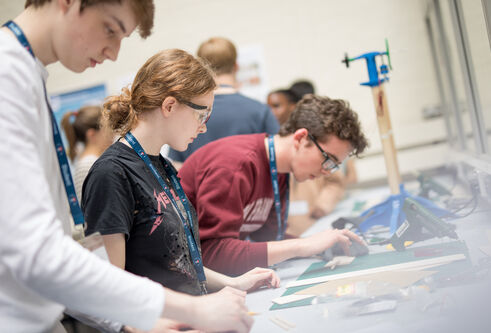 engineering students working in lab