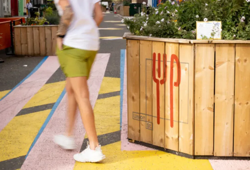 Student walking in Dundee city centre 