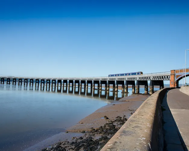 the tay rail bridge and a blue sky